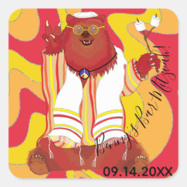 Adesivo Quadrado BAR BM ou Urso Hippie Bat Mitzvah Sticker Square