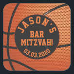 Adesivo Quadrado Bar de basquete personalizado Mitzvah Orange Black<br><div class="desc">Bar de basquete preto e laranja personalizado Mitzvah envolvente selos ou adesivos favoritos. Personalizado com o nome do seu filho e o Bar Mitzvah.</div>