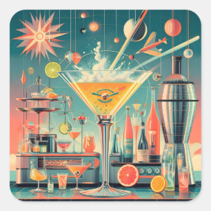 Adesivo Quadrado Bar de Martini de Cítrico Futurista Atômico de Mea