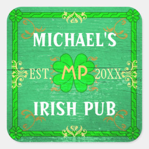 Adesivo Quadrado Bar doméstico personalizável Irish Pub Green