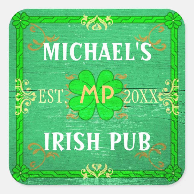 Adesivo Quadrado Bar doméstico personalizável Irish Pub Green (Frente)