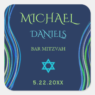 Adesivo Quadrado Bar Mitzvah Blue e Green Prayer Shawl