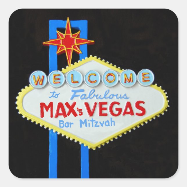Adesivo Quadrado Bar Mitzvah Las Vegas personalizado Max (Frente)