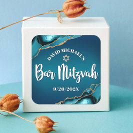 Adesivo Quadrado Bar Mitzvah Turquesa Moderno Ombre Ágata Script