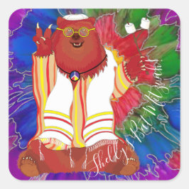 Adesivo Quadrado Bar ou Bat Mitzvah Hippie Bear Stickers Square