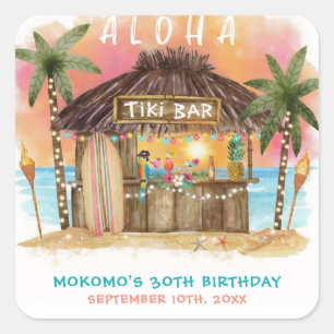 Adesivo Quadrado Bar Tiki Tropical do Mar Aniversário