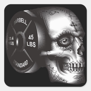 Adesivo Quadrado Barbell Plate and Skull - Motivação do Gym Workout