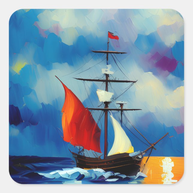 Adesivo Quadrado Barco à Noite (Frente)