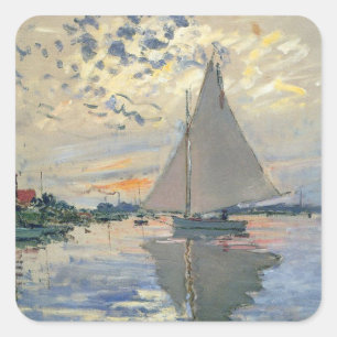 Adesivo Quadrado Barco à Vela de Monet Impressionismo Francês Arte 