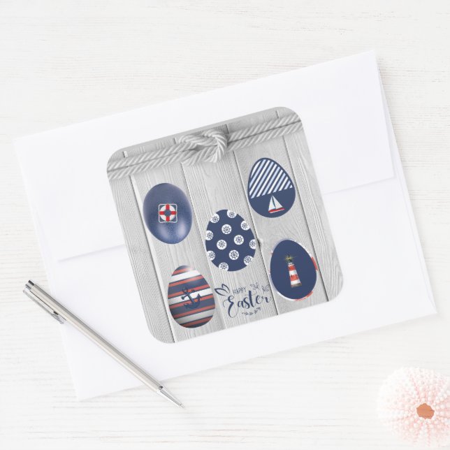 Adesivo Quadrado Barco costeiro em felz pascoa Náutico (Envelope)