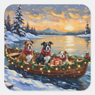 Adesivo Quadrado Barco de Natal do American Staffordshire Terrier