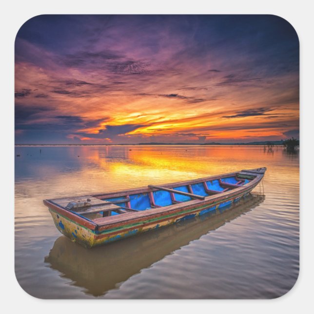 Adesivo Quadrado Barco De Pesca Ao Sol | Jubakar Beach (Frente)