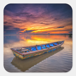 Adesivo Quadrado Barco De Pesca Ao Sol   Jubakar Beach