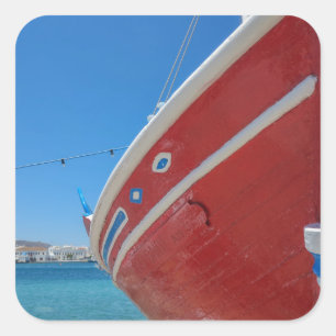 Adesivo Quadrado Barco de pesca no porto de Mykonos em Cyclades