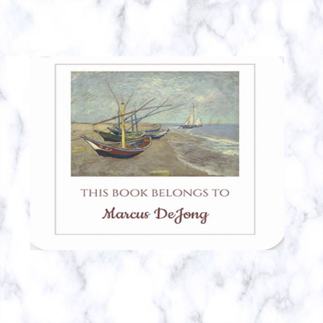 Adesivo Quadrado Barcos de Pesca Editáveis por Van Gogh Bookplate (Criador carregado)