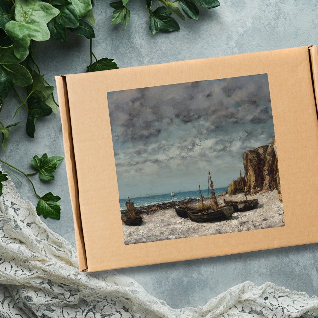Adesivo Quadrado Barcos em praia, Etretat - Gustave Courbet (Criador carregado)