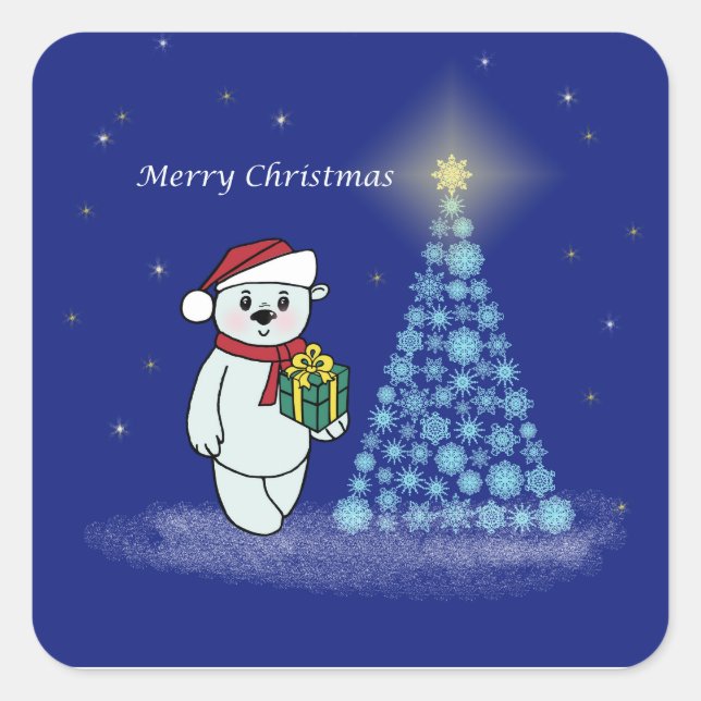 Adesivo Quadrado Bärenkind neben dem Weihnachtsbaum (Frente)