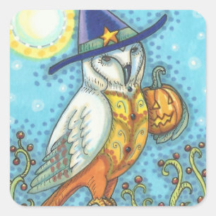 Adesivo Quadrado BARN OWL FOLK ART, HALLOWEIRD STICKERS Square