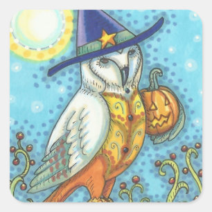 ADESIVO QUADRADO BARN OWL FOLK ART, MALLOWETH BIRD STICKER