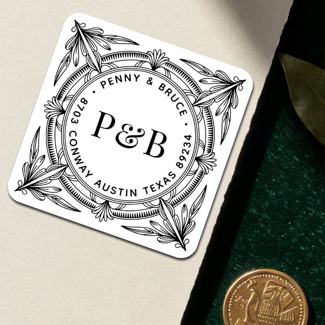 Adesivo Quadrado Baroque Foliage Wedding Return Address Labels (Criador carregado)