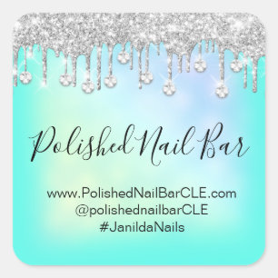 Adesivo Quadrado Barra de Unhas Holográfica Mint Blue Diamond Drips