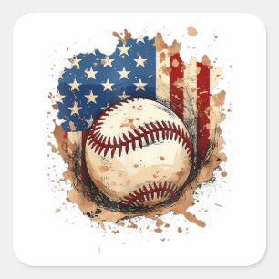 Adesivo Quadrado Baseball 4 de julho Men USA American Flag Boys Pa
