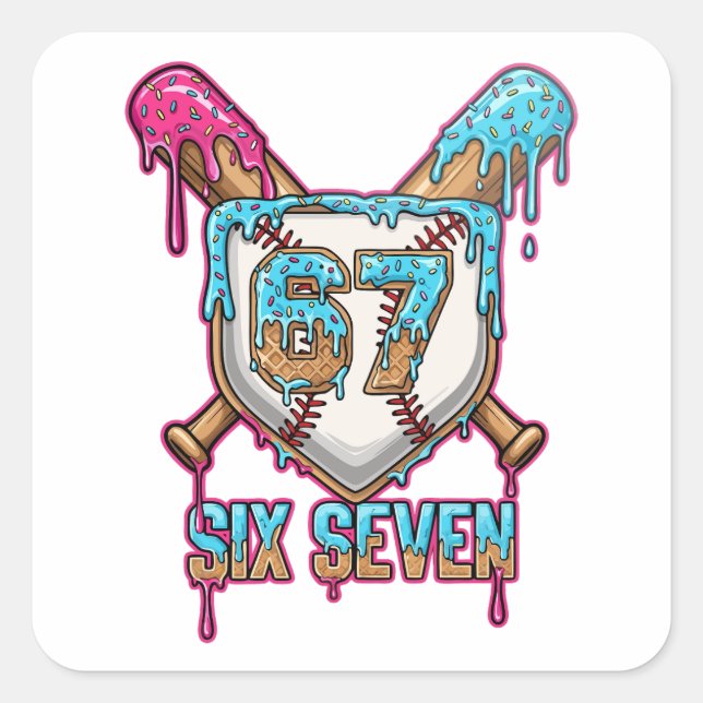 Adesivo Quadrado Baseball Drip 67 Meme — Player 6-7 / Six Seven (Frente)