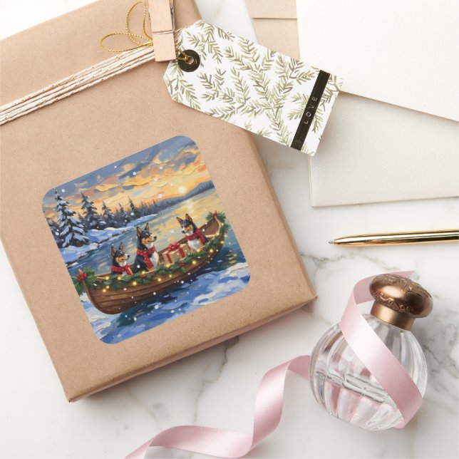 Adesivo Quadrado Basenji Christmas Boat Holiday (Presentear)