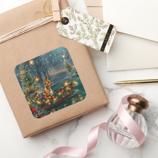 Adesivo Quadrado Basenji Natal Festivo Voyage (Presentear)