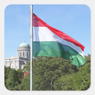 Adesivo Quadrado Basílica de Esztergom e bandeira húngara
