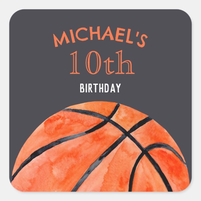 Adesivo Quadrado Basketball Sports Boy 10th Birthday Party (Frente)