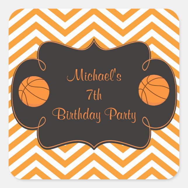 Adesivo Quadrado Basketball Sports Orange Birthday (Frente)
