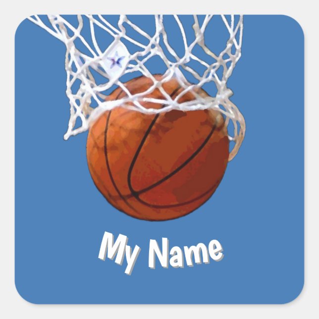 Adesivo Quadrado Basketball Your Name Custom Steel Blue Background (Frente)