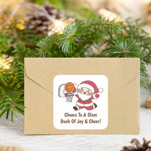 Adesivo Quadrado Basquete Moderno Papai Noel Natal Simples & Fofo
