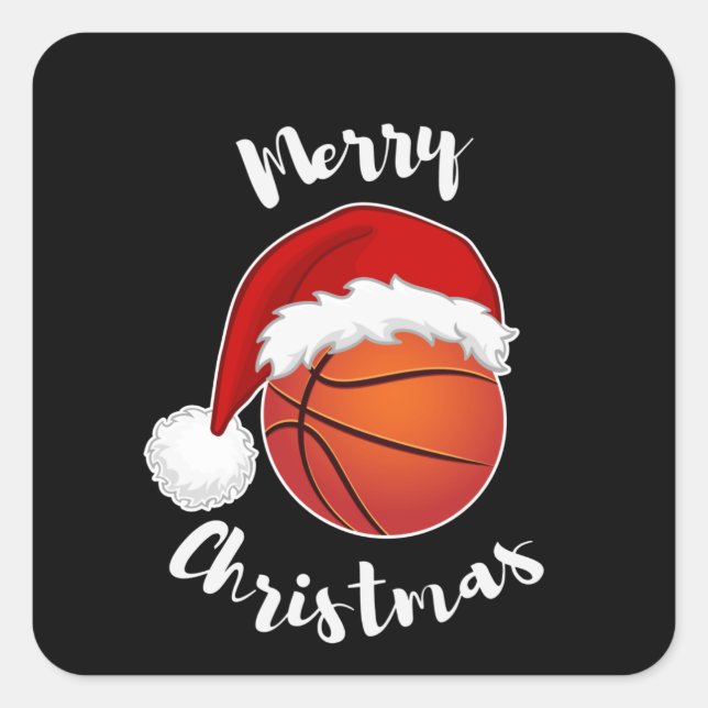 Adesivo Quadrado Basquetebol Esportivo fã Papai Noel no Natal (Frente)