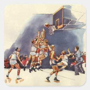 Adesivo Quadrado Basquetebol Esportivo Vintage, Jogadores em uma Pa
