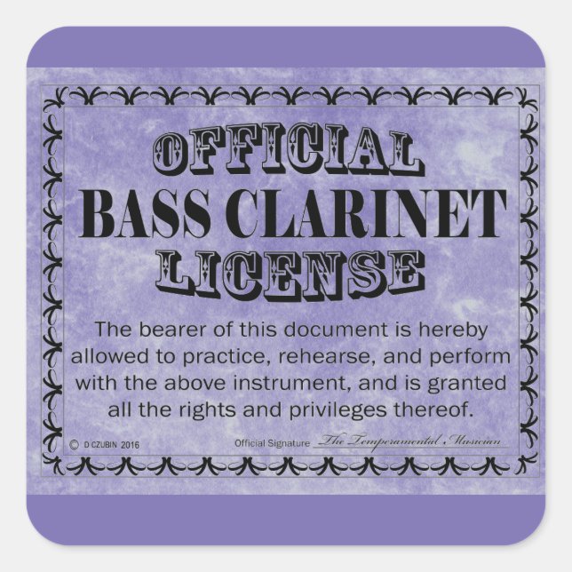 Adesivo Quadrado Bass Clarinet License Square Sticker (Frente)