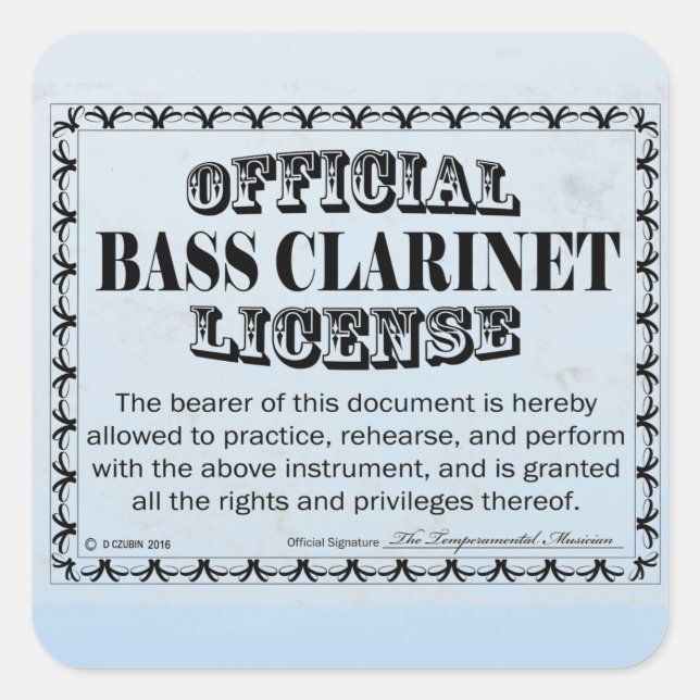 Adesivo Quadrado Bass Clarinet License Square Sticker (Frente)