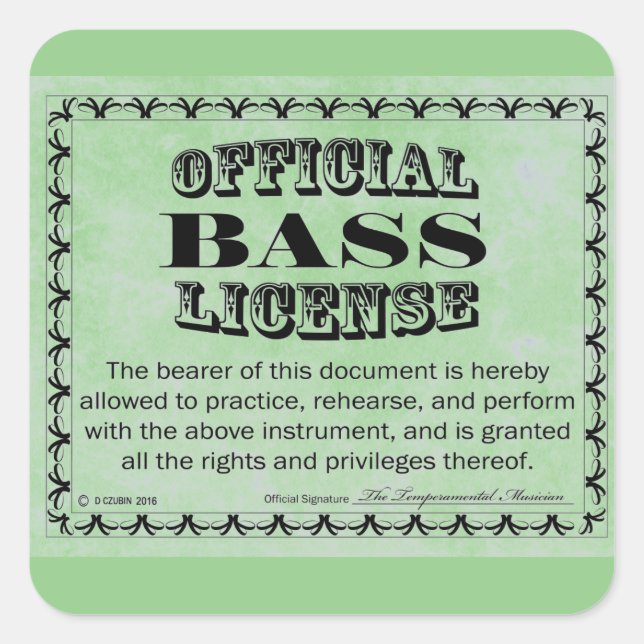 Adesivo Quadrado Bass License Square Sticker (Frente)