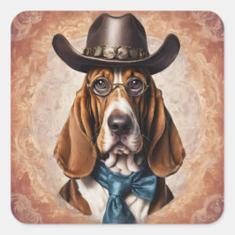Adesivo Quadrado "Basset Hound in Hat and Tie" Sticker Sheet