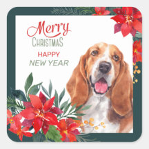 Basset Hound Poinsettia Border Natal