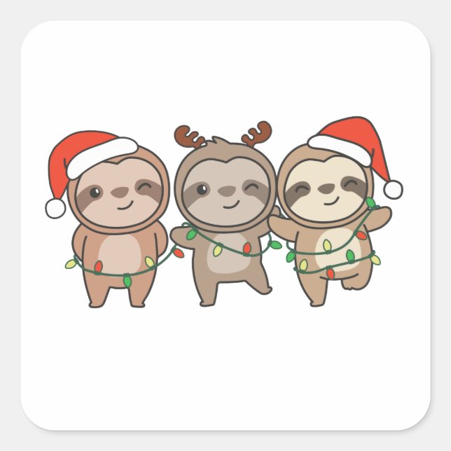 Adesivo Quadrado Bastante Natal Animais de Natal Bons Sloth (Frente)