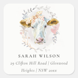 Adesivo Quadrado Bastante Russo Santa Fazenda Vaca Floral Morada