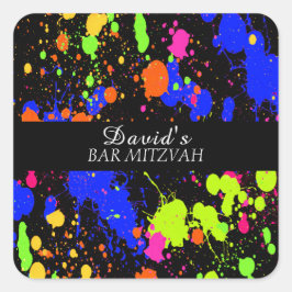 Adesivo Quadrado Bat/Bar Mitzvahs Neon Paint Splatter