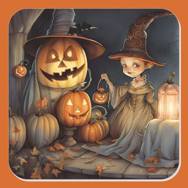 Adesivo Quadrado Bat de Halloween da Bruxa Bonita (Criador carregado)