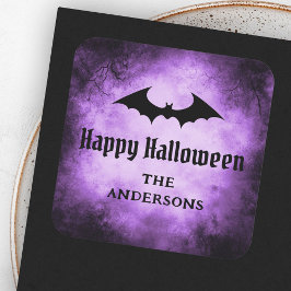 Adesivo Quadrado Bat Happy Halloween Runge roxo preto
