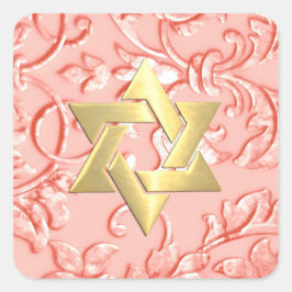 Adesivo Quadrado Bat Mitzvah Coral Pink Damask