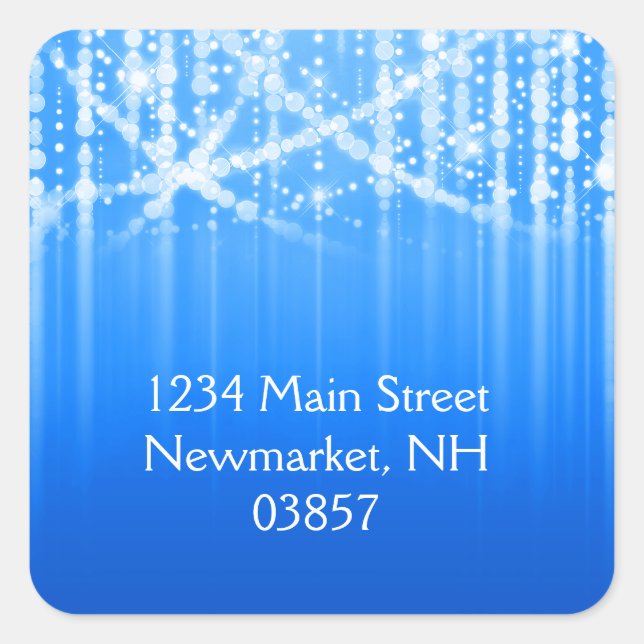 Adesivo Quadrado Bat Mitzvah Luzes Azuis Reais Esparsas (Frente)