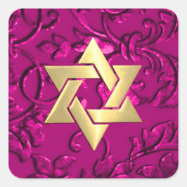 Adesivo Quadrado Bat Mitzvah Magenta - Damasco Rosa