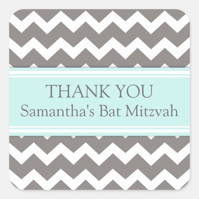 Adesivo Quadrado Bat Mitzvah Obrigado Nome Personalizado Marcas De  (Frente)